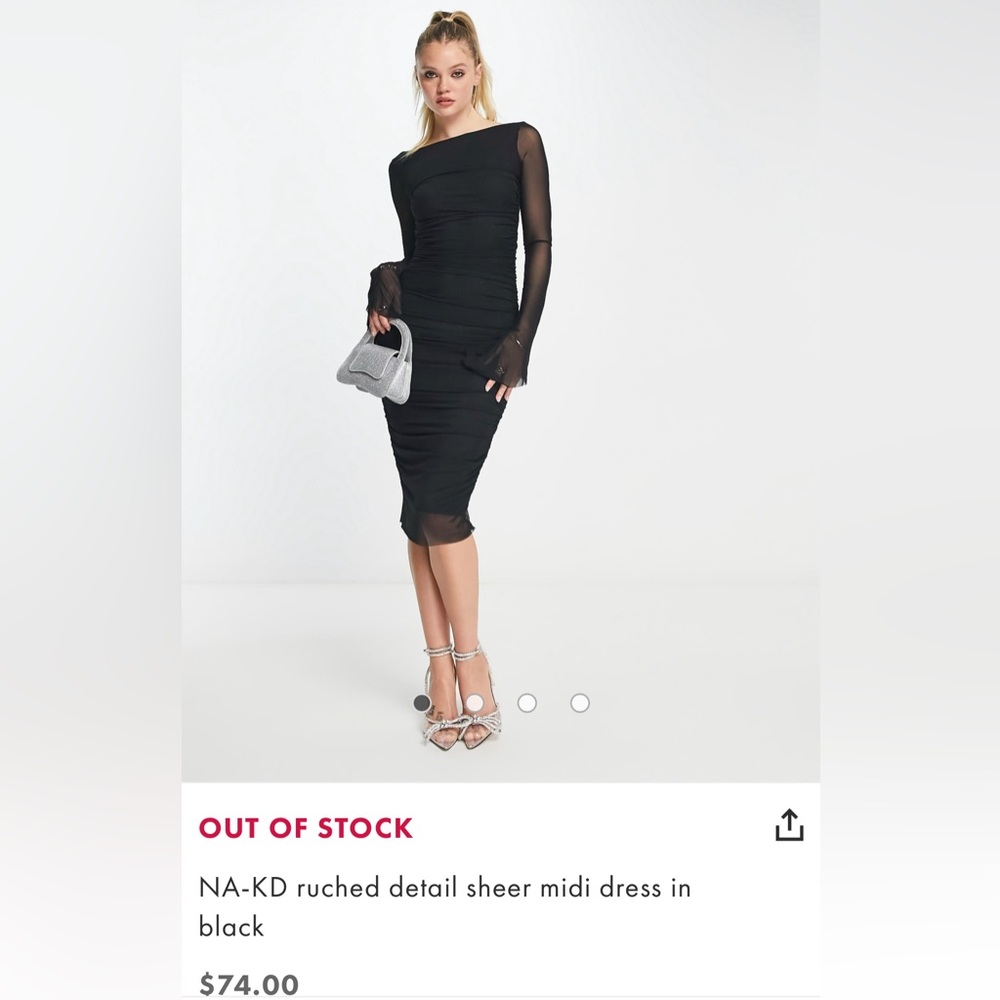 NA-KD ruched detail sheer midi dress in black